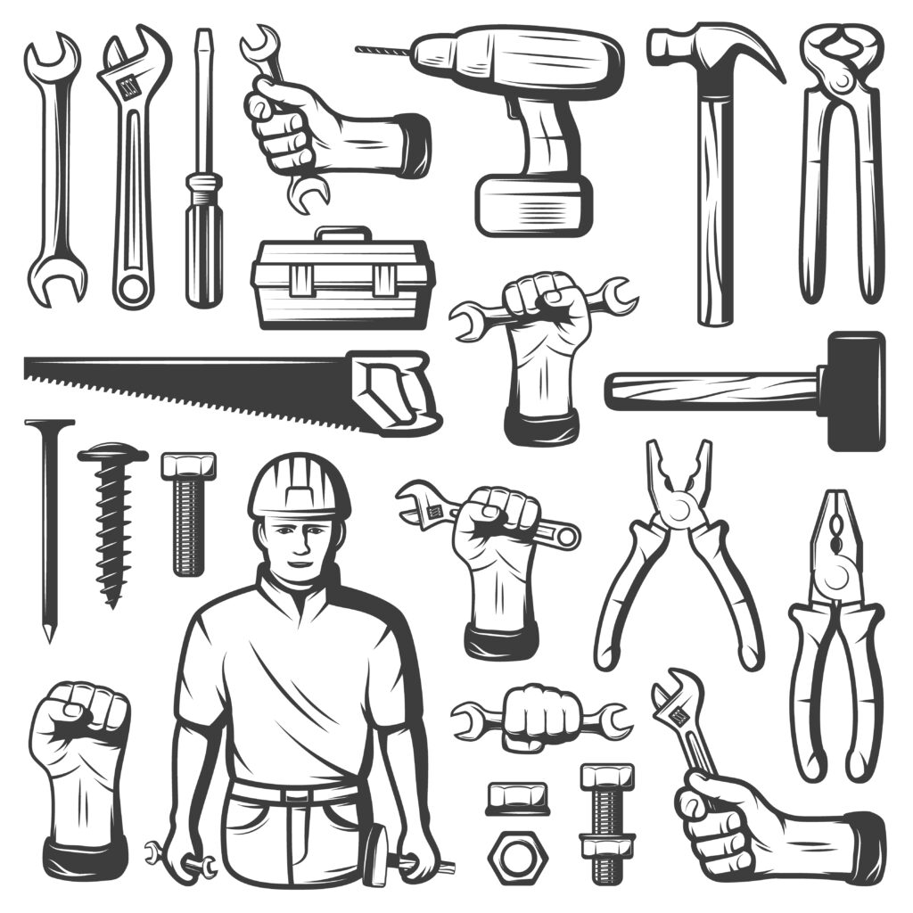 vintage repair workshop icon set